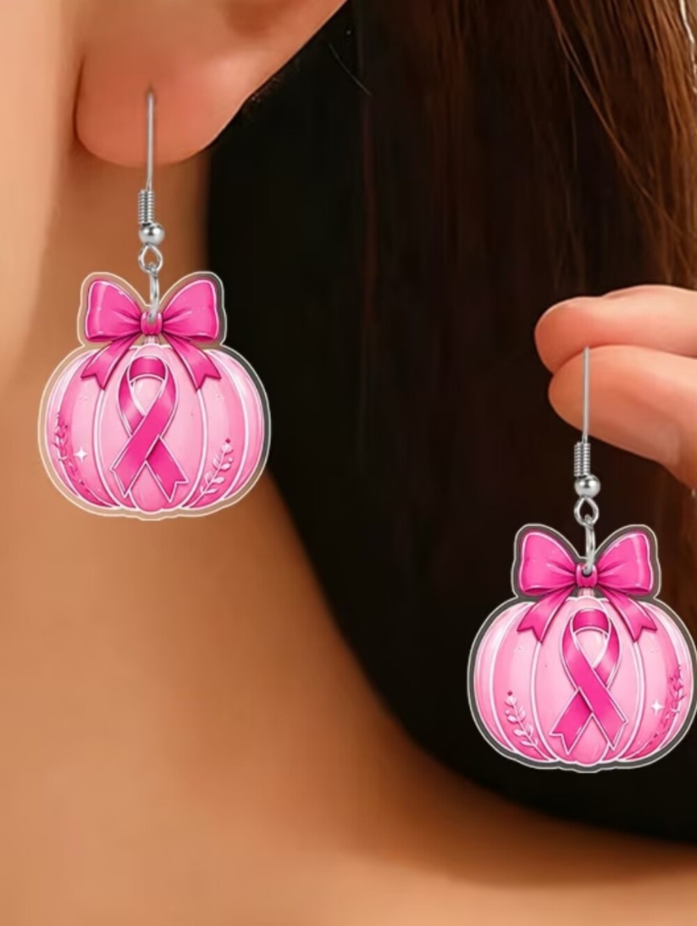 Breast Cancer Awareness Pumpkin Drop Earrings